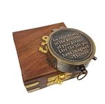 M.A & SONS Thoreau Go confidently 2'' antique brass Personalized Compass With Wooden Box ( Black Antique )