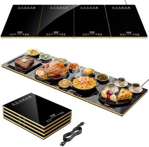Electric Food Warming Tray for Parties & Buffets, 4-in-1 Modular Food Warmer with 4-Zone Independent Temp Control, 47" × 16" Glass Warming Mat for Holiday Gatherings, Catering & Family Dinners
