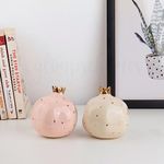 Glimpse Homes Set of 2 Ceramic Pomegranate Showpieces | Gold Plated Crown | Artificial Fruit | 4 inch (Pink & White)