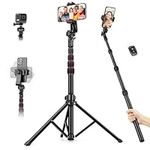 Phone Tripod for iPhone, 72" Aluminum Tripod Stand, Selfie Stick Tripod with Remote, Tall Travel Tripod for Video Recording Photo Selfies, Compatible with iPhone 15 14 13 Pro Max Android Camera