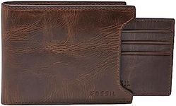 Fossil Men's Leather Bifold Sliding 2-in-1 with Removable Card Case Wallet, Derrick Dark Brown, One size