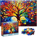 crowm Tree of Life Jigsaw Puzzles 1000 Pieces, Stained Glass Tree Puzzles Difficult for Adults Mosaic Plant Challenging Puzzle as Home Decor