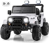 OLAKIDS Ride on Truck, 12V Battery Powered Electric Vehicle for Kids with Remote Control, Bluetooth, Power Display, LED Lights, Music Player, Ride on Toy for 3+ Boys Girls (White)
