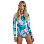 BEACHKINI One-Piece Swimsuit for Women Long-Sleeved Swimwear with Front Zip Triangle Swimsuit,Blue,S