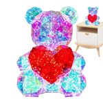 TISSAC Light up LED Bear Shining Holding a Red Heart - Light up Bear Heart Lamp, Colorful Bear, Bear LED Table Lamp, Night Light for Girls, Valentine's Day,