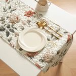 Enchanted Meadow Reversible Dinner Table Runner - Floral Elegance in Beige, Rose, and Soft Olive Green, Premium Soft Microfiber Quilted Table Runner (13" x 54")