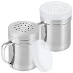 CUSINIUM Metal Salt Pepper Dredge Shakers - with Handle - Seasonings Spice Shakers with Holes and Lids - 6 Ounce, 2pcs | Style: Medium