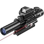 MidTen 3-9x32 4-in-1 Scope Combo with Dual Illuminated Scope Optics & 4 Holographic Reticle Red/Green Dot Sight & IIIA/2MW Laser Sight Rangefinder Illuminated Reflex Sight & 20mm Mount
