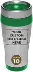 Custom Insulated Stainless Steel Travel Mugs 16 oz. Set of 10, Personalized Bulk Pack - Perfect for Coffee, Soda, Other Hot & Cold Beverages - Green