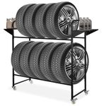 Neorexon Tire Storage Rack 57" x 55.1" x 20", Rolling Tire Rack Adjustable, Tire Rack for Garage Black w/4 Swivel Casters & 2 Storage Shelf for Garage Storage