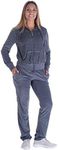 Black Grey Womens Velvet Zip Hooded Sweatshirt Athletic Soft Plus Size Hooded and Sweat Pants Tracksuit Set (S, Grey)