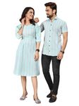 Ozurdex Couple Combo Cotton Mens Shirt & Women's Tunic Combo with Elegant Design(MEN - XL/WOMEN - L_Blue)