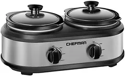 Chefman RJ15-125-D Double Slow Cooker & Buffet Server with 2 Removable 1.25 Qt. Oval Crocks, Pot Inserts Individually Heat Controlled, 2.5 Quarts, Stainless Steel