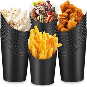 Potchen 200 Pcs French Fry Cups 14 oz Charcuterie Cups French Fry Holders Black Paper French Fries Cups Popcorn Box Waffle Fry Cone Take out Party Baking for Wedding Sandwich Food