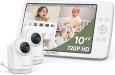 bonoch 10" 720P Baby Monitor 2 Cameras - 10000mAh Battery 28hrs, Quad Split Screen Video Baby Monitor Camera, VOX Mode, Night Vision, Remote PTZ, for Multi-Child, Pets, Elderly