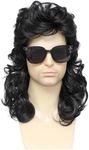 Traqur Mullet Wig for Men Joe Dirt Wig 80s Halloween Costumes Cosplay Wig (Sunglasses+Wig Cap+Comb) Black