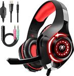 CamDive Gaming Headset for PS4, PS5, PC, Xbox One, Over-Ear Gaming Headphones with Noise Cancelling Mic, Premium Stereo, Lightweight Comfortable Earmuffs for Switch Laptop Mobile, Red (GM-1)