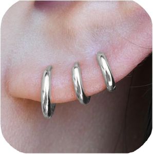 925 Sterling Silver Small Silver Hoop Earrings for Women Men, White Gold Plated Huggie Hoop Earrings, Cartilage, Helix, Tragus, Earlobe Tiny hoops Lightweight Hypoallergenic Earrings (1 Pair- 6mm)