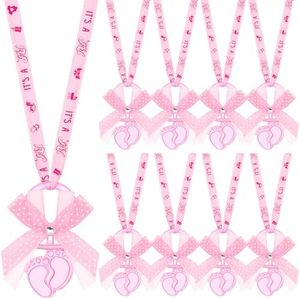 TrelaCo 60 Pcs Baby Feet Shower Pacifiers Necklace Acrylic Baby Pacifiers Party Favors Pacifiers Charm for Guests Baby Shower Party Table Scatter Supplies (Pink)