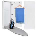 Ivation Wall-Mounted Ironing Board Cabinet, Foldable Ironing Storage Station for Home, Apartment, Easy-Release Lever, Garment Hooks, White