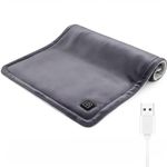 Comfheat USB Plug-in Heating Pad for Travel Warmth Outdoors, Non-Rechargeable Small Heated Pad 5V Heat Therapy for Pain Relief Abdomen Cramps, 3 Heat Settings & Auto Shut Off (12"x 16") Gray