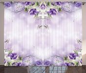 Ambesonne Floral Curtains, Composition of Blossoming Flowers with Green Spring Leaves Romantic Nature, Living Room Bedroom Window Drapes 2 Panel Set, 108" X 63", Purple Lilac