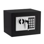 Small Safe Box Elcetrnic Safe with Digital Keypad & Keys 9.05 x 6.7 x 6.7 inches Wall Safe 0.23Cuft Mini Security Safe Boxes for Coin Home Office Hotel Rooms Business Jewelry Gun (Black)