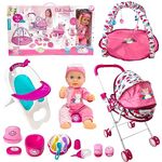 koolbitz 15 Pcs Reborn Realistic Baby Doll Set Newborn with Sound, Removable Clothes, Movable Soft Smooth Body, Baby Food Chair, Baby Activity Center, Sippy Bottle