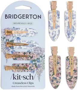 Bridgerton x Kitsch Creaseless Hair Clips for Women - No Crease, No Bend Hair Clips for Styling, Bangs, Makeup Application, Face Wash | Recycled Acrylic - Toile in Bloom | Ideal Gifts for Women, 4pcs