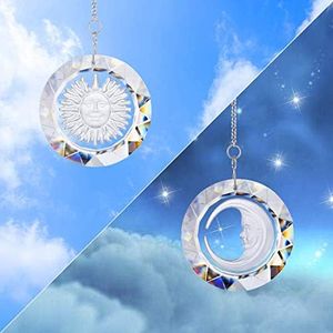 45mm Crystal Suncatcher Round Pendant Rainbow Maker for Home Car Decor (Moon and Sun)