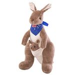 Moonlove 17.7 Inches Mum Kangaroo Hold Baby Roo Soft Toy, 45cm Lovely Cute Animal Plush Doll Kangaroo with Australia Scarf and Joey Cuddly Stuffed Pillow Christmas Birthday Gift