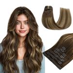 hotbanana Clip in Hair Extensions, Chocolate Brown to Caramel Blonde Clips in Hair Extension Real Human Hair Double Weft Clip In human Hair Straight Remy Hair Extensions 18 inch 120g 7pcs
