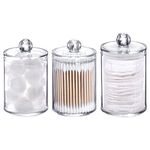 3 Pack Transparent Acrylic Cotton Pad Holder Qtip Apothecary Jar Plastic Cotton Swab Holder Cotton Swab Ball Pad Holder Cosmetic Storage Boxes with Lid for Cotton Swabs,Cotton Balls,Cosmetic Pads