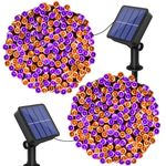 bitjam 2 Pack Solar String Lights Outdoor Garden, 12M 120LED Fairy Lights Solar Powered Waterproof 8 Modes Decorative Lights for Christmas Fence Tree Party Patio, Orange-Purple