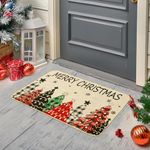 Homcomoda Christmas Checkered Door Mat Indoor Entrance 17"x29" Non Slip Front Door Mat Merry Christmas Entryway Rugs Indoor Plaid Front Door Rug for Christmas Holiday Decor