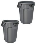 Rubbermaid Commercial Products Brute Heavy-Duty Round Trash/Garbage Can with Venting Channels, Pack of 2, 32 Gallon, Gray, for Landscapers/Construction/Restaurants/Back of House/Offices/Warehouses