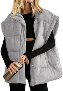Songling Womens Oversized Puffer Vest Stand Collar Full Zip Sleeveless Bubble Puffer Vest Quilted Padded Warm Coat Outwear (Grey,XS)