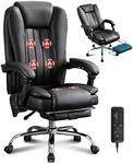 Massage Office Chair with Heat and 6 Vibration Points，Executive Office Chair with Foot Rest and Padded Armrests，Reclining Backrest and Wheels