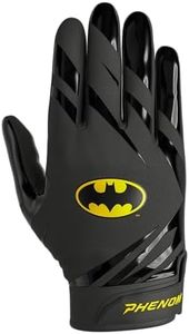 Phenom Elite Batman Football Gloves – VPS5 | Dark Knight Edition | Lightweight, Super Sticky Receiver Gloves for Adults & Kids (XXX-Large)