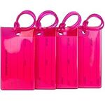 4 Pack TravelMore Luggage Tags for Suitcases, Flexible Silicone Travel ID Identification Labels Set for Bags & Baggage - Hot Pink