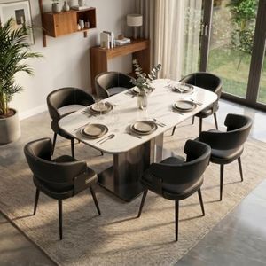 IZXGS 7 Piece Modern Dining Table Set, 71" Sintered Stone Kitchen Table