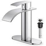 FORIOUS Bathroom Faucet, Chrome Waterfall Bathroom Faucet, Modern Single Hole Bathroom Sink Faucet Lavatory Faucet, 1 or 3 Hole Stainless Steel Bathroom Vanity Faucet with Pop Up Drain & Deck Plate