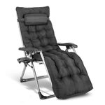 Heavy Duty Outdoor Deluxe Reclining Zero Gravity Chair, Garden Recliner Sunloungers with Cup Holder & Cushion, Sun loungers Folding with Adjustable Head Rest for Patio, Camping, Beach,Yard, Black