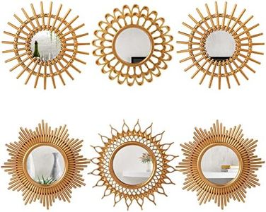 Namalu 6 Pcs Mirrors for Wall Decor, Small Circle Sun Mirrors Espejos Decorative Wall Art Entryway Mirror Hanging Circle Mirror for Wall Home Decor Bathroom Bedroom Living Room (Gold,Classic)