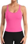 ATTRACO Crop Tank Tops for Women Built in Bra Top Seamless Workout Top Racerback Pink L