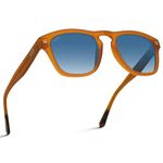 WearMe Pro Polarized Retro Large Rectangular Mens Sunglasses, Crystal Caramel Frame / Gradient Blue Lens, One Size