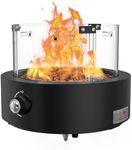 Onlyfire Tabletop Gas Fire Pit, Outdoor Gas Patio Heater with Lava Rocks & Glass Wind Guard, 6,74 kW Propane Fire Pit for Patio, Backyard and Garden, Bottom Mounted, Rounded
