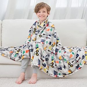 softan Truck Fleece Blanket pour garçons Couverture Polaire pour Enfants Couverture Polaire pour lit canapé, camions Voitures Bambin Flanelle Cadeau pour garçon école Anniversaire, 130x150cm