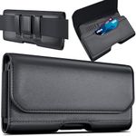 BOMEA Leather Holster for iPhone 15 15 Pro 14 Pro 13 12 Pro 11 Xs X 10 XR, Galaxy S24 S23 S22 Cell Phone Belt Holder for Men, ID Credit Card Pouch Cover (Fits with Otterbox Commuter Case) Black