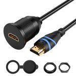 BlueRigger HDMI Waterproof Cable - (3FT, 4K 60Hz, HDMI Panel Mount Socket with Waterproof Dustproof Cap, Male to Female Pass Through, Audio Video Car Dash Adapter) - Compatible with Car, Boat, TV